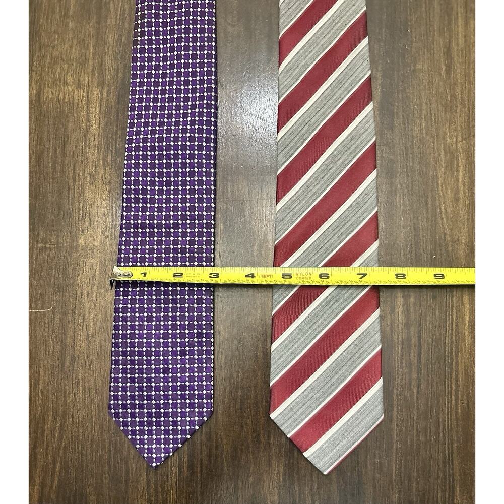 (2) HUGO BOSS Purple / Red Striped Necktie 100% Silk Made In Italy Lot Two Ties - Picture 6 of 7